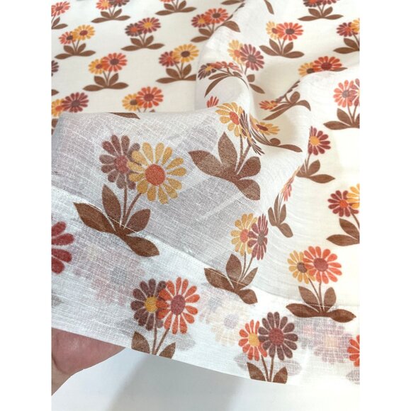 Vintage 70s sheer curtain, green, orange, and brown daisy flower, for one panel - Picture 9 of 10